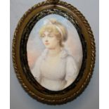 In the manner of William Armfield Hobday. A 19th century three quarter, oval portrait miniature on