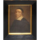 Probably early 18th century European school, half length portrait of a cleric. Oil on canvas laid to