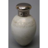 Sampson Mordan, a silver mounted egg shape porcelain scent bottle, gilt speckle decorated on an
