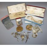 A collection of costume jewellery including shaped and engraved mother of pearl together with