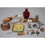 A small collection  of interesting items including antique painted lead dogs and other animals,