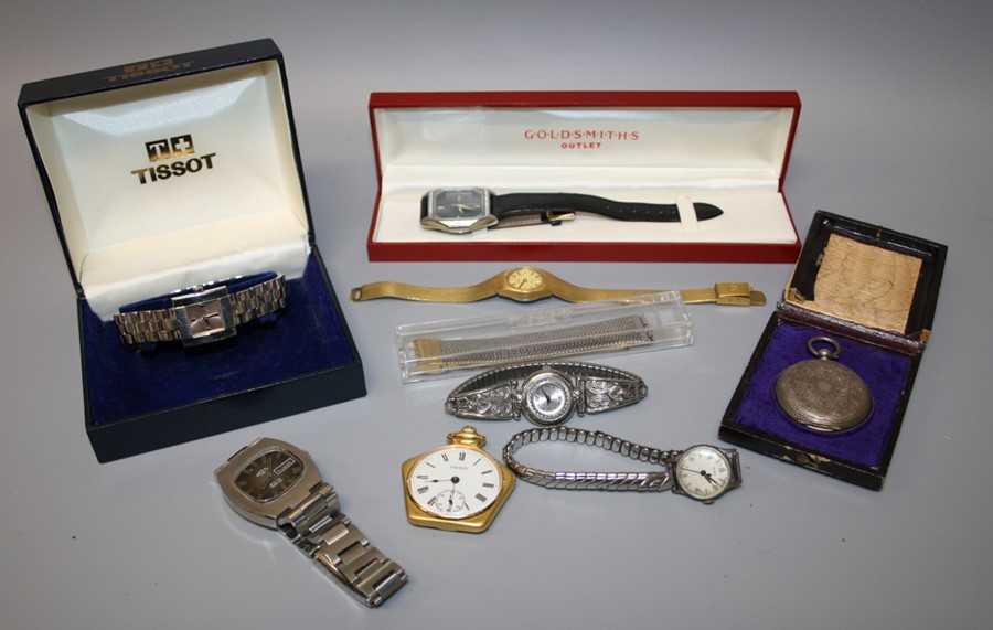 A collection of vintage ladies and gents watches including a 1970s rotary 21 jewel wristwatch,