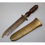 A Siebe Gorman type diver's knife with turned lignum handle and brass scabbard. Blade length 19