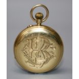 An 18ct gold hunting cased pocket watch, white enamel dial, subsidiary seconds at six o'clock, three
