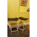 Retro Interiors Furnishing. Pair of matching metal frame bar stools. Coated metal with faux