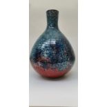 Poole Studio Pottery: A Poole Studio Blue/Red Living Glaze effect vase by Alan White c1999. Height