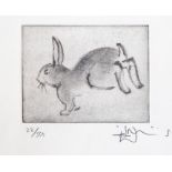 Two framed aquatint etchings of animals, indistinctly signed, bearing 'Seton Walker Gallery'