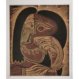 After Pablo Picasso, Female Head with Necklace, 1962, Linocut, 27cm by 22.3cm. Provenance Goldmark