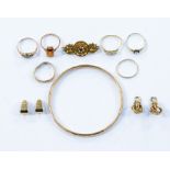 A collection of gold jewellery to include an 18ct gold and diamond ring (band misshaped) total gross