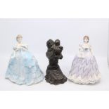 Two Royal Worcester figures of ladies; Last Waltz, First Quadrille along with a bronzed figure of