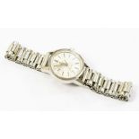 Omega- a ladies Omega steel cased wristwatch, round silvered dial, baton markers, case diameter