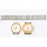 A gold cased 9ct Accurist gents wristwatch (AF), along with plated Timex gents watch (AF)