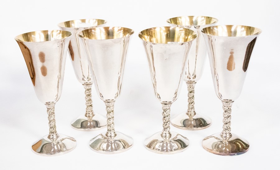 Six Spanish plated goblets, spiral stems