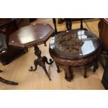 A collection of reproduction furniture, comprising octagonal table, nest of five tables, console