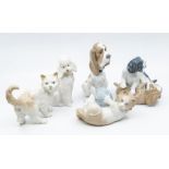 Five Nao figures of cats and dogs
