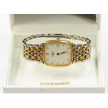 longines- a gents two tone Longines Le Grandes Classiques wristwatch, the cushion shaped cream