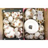 Two boxes of Royal Albert Old Country Rose including cake stands, tea wares, etc including a wall