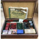 An oak case Meccano set, incomplete, early to mid 20th Century