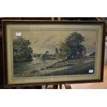 Two framed watercolours, one by William F Austin, of Darley Mill, Derby, along with a country