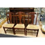 A set of six mahogany rush seated dining chairs, in the manner of Thomas Chippendale, hand