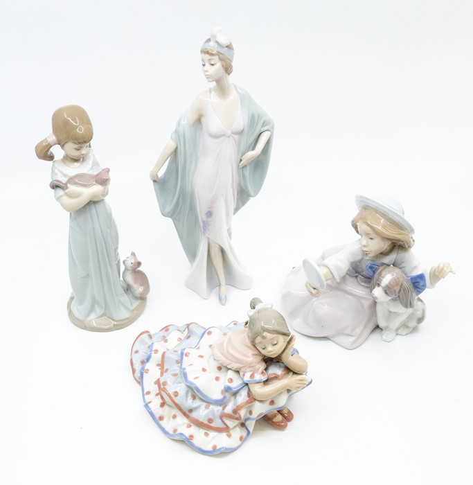 Four Lladro figures of ladies and children with pets