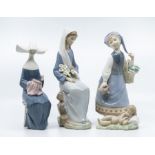 Four Lladro figures, nun, young ladies and a sleeping child