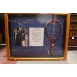 ELVIS PRESLEYS RACQUETBALL RACKET - Framed and mounted with a printed letter from Lemar Fike stating