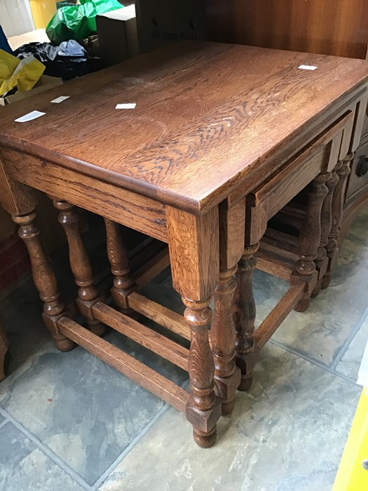A solid oak late 19th / early 20th Century captains chair, along with a solid oak nest of three - Image 2 of 2
