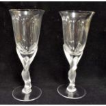 A set of six Faberge 'snow dove' wine glasses with frosted stems complete with original boxes (6)