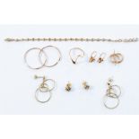 A collection of jewellery to include a 14ct rose gold bracelet, length approx 19cm, a 14ct rose gold