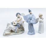 Two Japanese figures of ladies and a small girl with doll, all Nao figures`