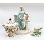 China Coalport lidded vase, Franz, cup and saucer plus a Wedgwood Lady Gaiety