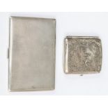 A George VI silver cigarette case, foliate engraved decoration and monogrammed cartouche, push