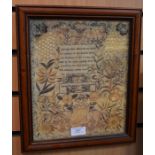 Framed print of a Victorian Sampler by Sarah Wooldridge, aged 10, 1842. PLEASE NOTE  - THIS IS A