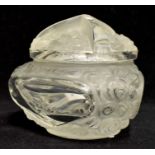 Lalique: An R. Lalique small lidded rose pattern glass bowl and cover. Etched mark to underside.