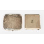 An Asprey & Co mirror compact case, engine turned decoration with applied initials MH within a