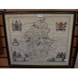 A collection of framed maps, 20th Century reproduction of Staffordshire, 1835, Derbyshire and 18th
