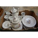 A Denby Pottery Lorraine Pattern part dinner set including eight large plates, eight small plates,