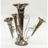 A George silver table centre three branch posy holder with a central large vase, all trumpet