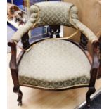 An Edwardian beech salon suite, circa 1905, comprising chaise longue, tub chair, three side chairs