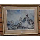 Russel Flint The Shower, signed print, with blind stamp, signed to lower right, 57cms wide, 44.