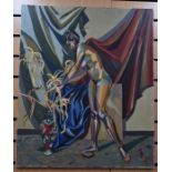 PR Doyle, Nude with Reflections, abstract scene, oil on canvas, titled to back, unframed