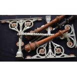 A collection of items from a Methodist Chapel: 3 ornate metal supports, 2 wooden turned supports and
