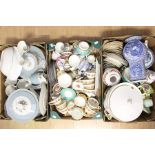 Three boxes of 20th Century china including Royal Doulton, Hampton Court, Paragon, Wedgwood,