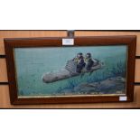 WW2 Themed Oil on Board of an Italian "Maiale" Human Torpedo. Initialed and dated 1943. Reverse