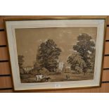 W Pascoe, 1854, cattle in a field, near a church, watercolour, signed to lower left, 36cms high by