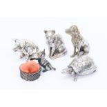 A group of various silver plated animals to include:  Royal Hampshire Cat, Pig and Tortoise, all