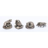 A group of three silver Country Artists animals to include: a sleeping fox; a sow and piglets; a