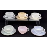 A circa 1960's French glass cup and saucer, Arcopal, six cup and five saucers!