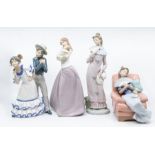 Four Nao figures of young ladies, dancers with baby and relaxing
